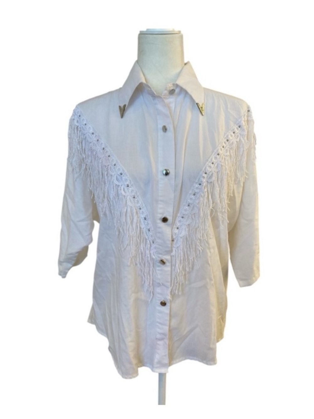Lilia Smitty Exclusive Vintage 80s Western Wear Fringe Blouse White